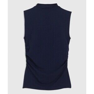 Madewell Large Ruched Mockneck Tank Midnight Navy Slim Fit Cotton Blend NWT
